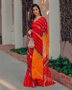 JESTER RED LEHERIYA PURE CHIFFON SAREE