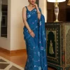 GALAXY BLUE HANDPAINTED SILK SAREE