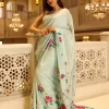 GREEN CARDAMOM HANDPAINTED SILK SAREE