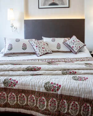 WHITE SMOKE HANDBLOCK PRINTED COTTON QUILT